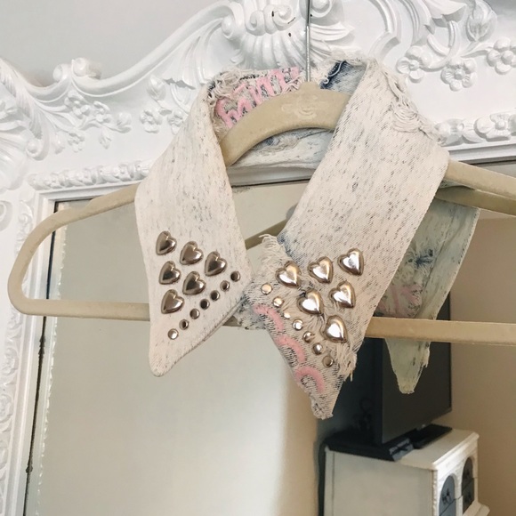SALE VINTAGE Reconstructed Denim STUDDED Collar - Picture 2 of 5